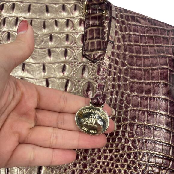 Brahmin Large Duxbury Satchel Bag Port Ombre Melbourne Purple Leather Croc - Picture 9 of 14